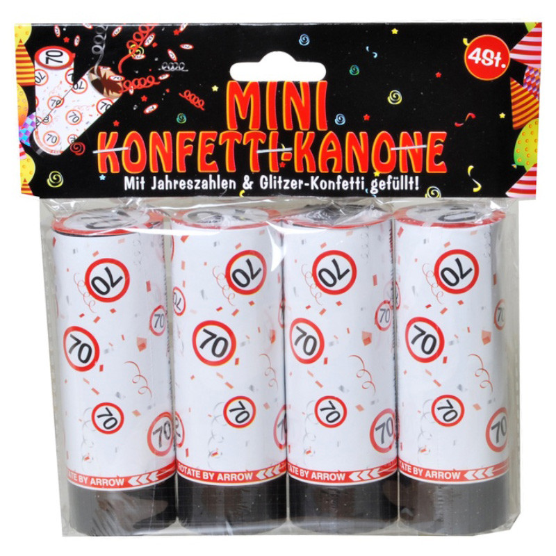 Udo Schmidt Mini-Konfett-Konen 70 mit Jahreszahlen- & Glitzer-Konfetti gefüllt 4-tlg